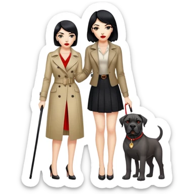 fashionable woman with red lips and black hair next to a Cane Corso dog sticker