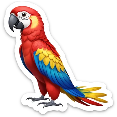 cinematic-macaw-realistic-full-body-standing-emoji,-vibrant-feathers-glowing-with-rich-reds,-blues,-and-yellows,-head-tilted-dramatically,-curved white-beak-gleaming,-piercing-dark-eyes-exuding-confidence,-simplified-yet-realistic-focused sticker