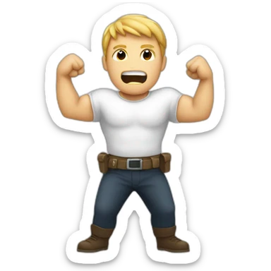 White Man with his armes in a x in front of his chest with his fists closed with his face shouting sticker