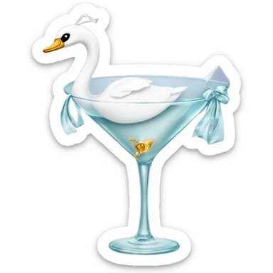 A martini with a swan wearing a bow sticker