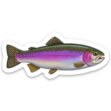 realistic rainbow trout fish bright purple blue green yellow white with black speckles sticker