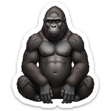 cinematic-gorilla-realistic-full-body-sitting-emoji,-exuding-strength,-thick-dark-fur-in-the-light,-head-tilted-dramatically,-deep-dark-eyes-filled-with-intense-intelligence,-simplified-yet-realistic-focused-features,-highly-detailed,-glowing-with-an-almost-sarcastic-glow sticker