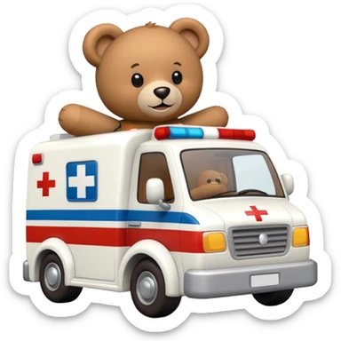 a teddy bear driving a ambulance sticker