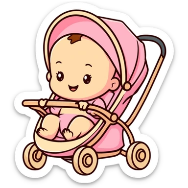 happy baby sitting in a pink gradient and beige stroller sticker