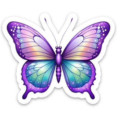Pastel sparkly purple glittery iridescent rainbow transparent butterfly with detailed intricate patterns sticker