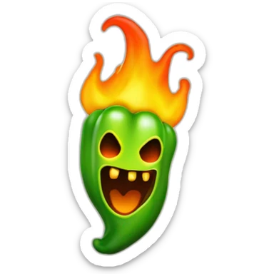Menacing green yellow ghost pepper on Fire sticker