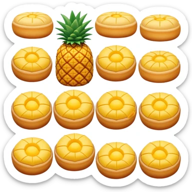 Chinese pineapple bun with crispy yellow top crust, simplified emoji style with bold outlines and bright colors, cartoon style Bo Lo Bao pastry sticker