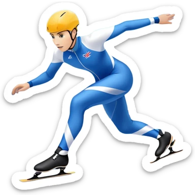 An icon showing a speed skater gliding on a professional oval ice track, captured in mid-motion with aerodynamic posture and sleek skates. The background features snowy mountains, flags, and a clear blue sky. Transparent background reflects the speed and elegance of the sport. sticker