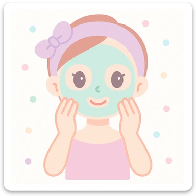 woman applying face mask, relaxed, pastel tones, clean background sticker