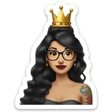 Pinupx long length dark hair and a crown and tattoos and glasses sticker