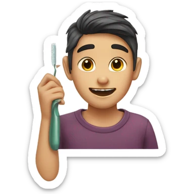 un adolescent qui se brosse les dents avec des oreilles de chat sticker