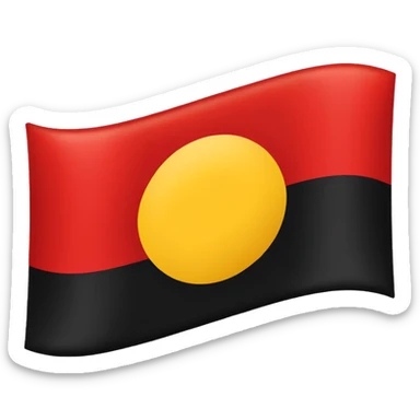 a rectangular flag with the top half solid black and the bottom half solid red with a medium-sized yellow circle in the middle overlapping both colours sticker