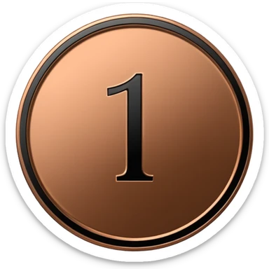 Emoji icon of a black coin with engraved number 1, minimalist style, isolated sticker