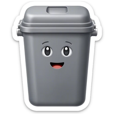 A simple trash can emoji with a rectangular or cylindrical shape, an open or closed lid, and a neutral color like gray or silver. The design is minimalistic with no extra details sticker