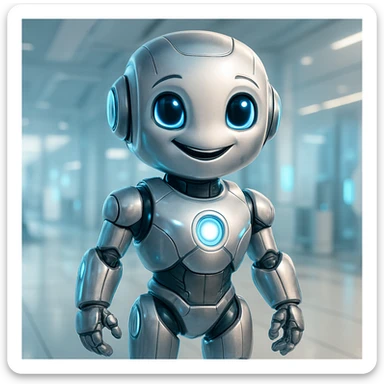 AI robot, futuristic, friendly, metallic, glowing accents sticker
