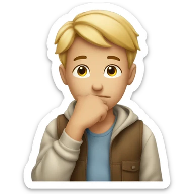 Boy thinking while keeping his hand on his chin sticker
