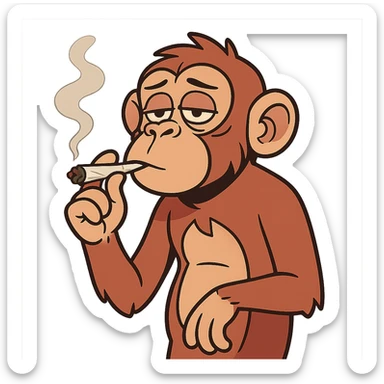 flat toon style monkey smoking weed sticker