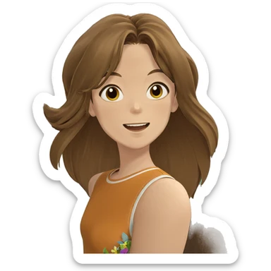 smiling girl with flowers sticker