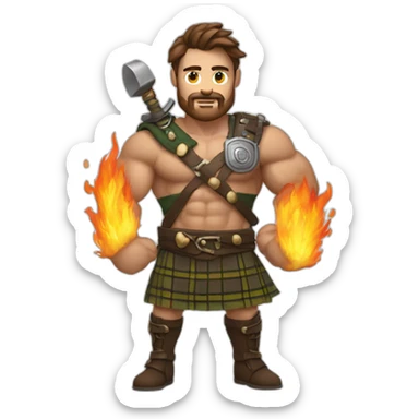 monty starts fire wearing a kilt flex bicep brown hair sticker