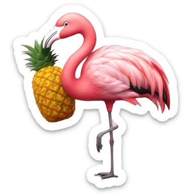Flamingo wearing a pineapple sticker