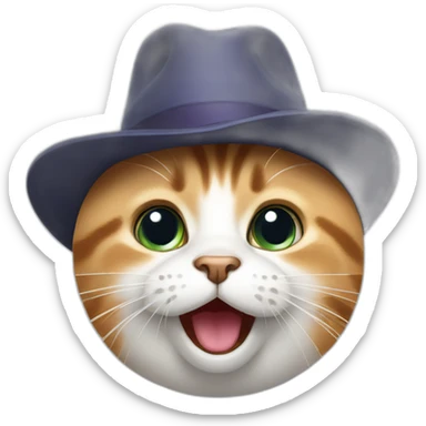 cat with a hat and a surprised face sticker