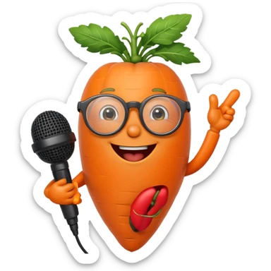 singing carrot wearing glasses with microphone sticker