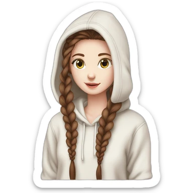 pale skin and long braid marron hair and huzlenuts eyes girl hoodie sticker