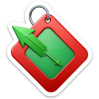 Tag vermelha com uma flecha pra cima verde do lado sticker