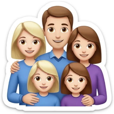 happy pale white family with one brown hair dad, one brown hair mom, one blonde girl, and one brown hair girl sticker