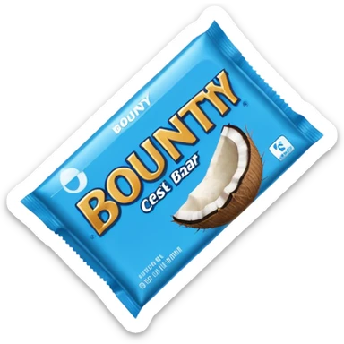 "Draw a Bounty bar in its blue wrapper with white coconut logo." sticker