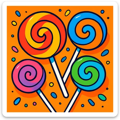 colorful lollipops with swirls, vibrant and fun, playful style, vibrant toon sticker