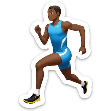 An icon symbolizing professional running: a dynamic sprinting athlete in motion on a track, leaving motion lines behind. The background features a large stadium with cheering crowds, a digital timer, and a clear blue sky. Transparent background emphasizes speed, endurance, and competition. sticker