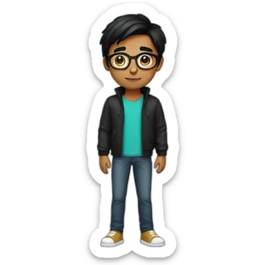 young indian guy with straight hair with round fully circular glasses black eyes black hair sticker