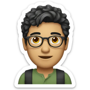 a light skin Pakistani male, with round glasses, techy, black hair, in a shirt  sticker