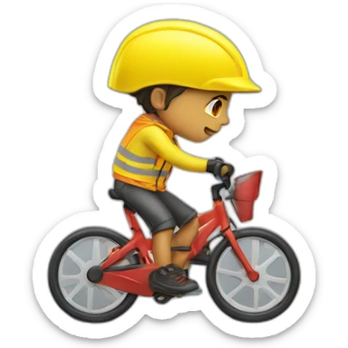 young guy with red bicycle helmet wearing a yellow high visibility jacket sticker