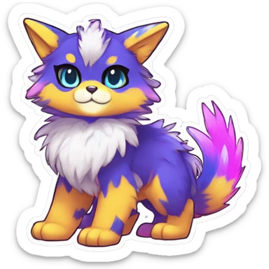 Anthro Fluffy Cool Cute Magical Elemental Shiny Colorful Neon Vibrant Colors Sparkle Kemono-style Chibi Fantasy-Animal-Fakémon-Pokémon-Hybrid Fur Sona Aesthetic Full Body Sticker sticker