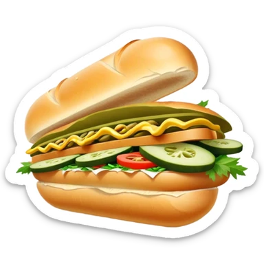 Cinematic Realistic B√°nh m√¨ Sandwich Dish Emoji, showcasing a crusty baguette filled with savory meats, pickles, and fresh herbs rendered with dynamic detail and appetizing lighting. sticker