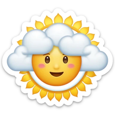 cloud with sun rays emerging from behind, vibrant emoji style sticker