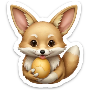 fennec carrying an unpeeled egg with his mouth sticker