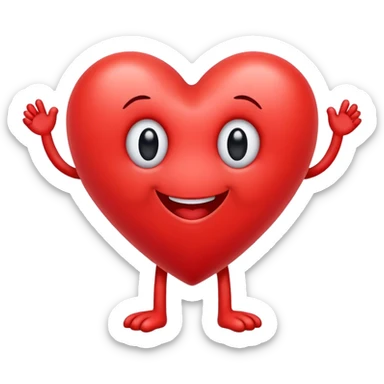 Red heart with 2 legs and 2 tiny black eyes smiling but not with teeth  sticker
