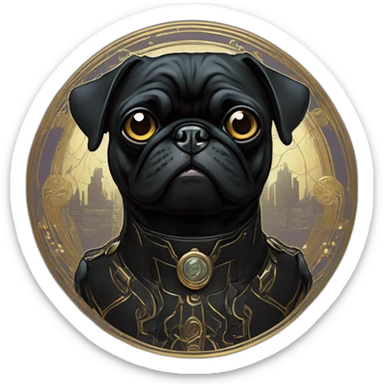 A cyberpunk black pug in Art Nouveau style during 1910 sticker
