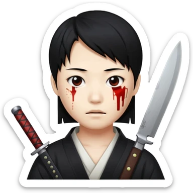 Korean murderer white skin with Asian eyes and holding knife with black straight hair sticker