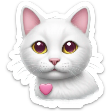 white cat with pink hearts sticker