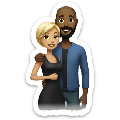 Black bearded man and short blonde hair black woman happy together  sticker