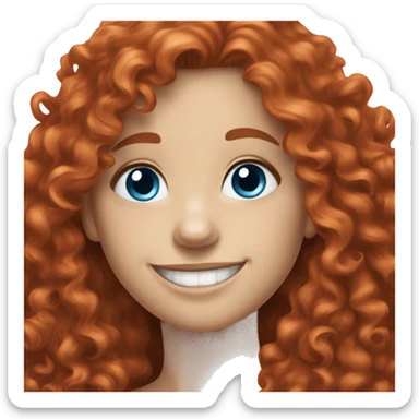 Happy Red long hair curly girl, white skin and blue eyes  sticker