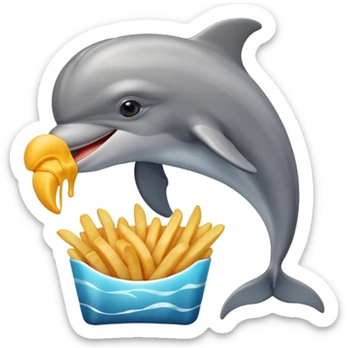a dolphin eating fries sticker