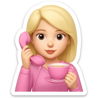 Add a phone in her hand, all pink, Gossip Girl vibe, in the style of apple emojis. Remove the background. sticker