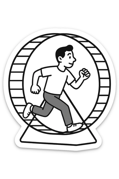 Uomo che corre dentro la ruota del criceto sticker