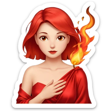 Woman slowly letting red silk fall from her shoulders, firelight flicker sticker