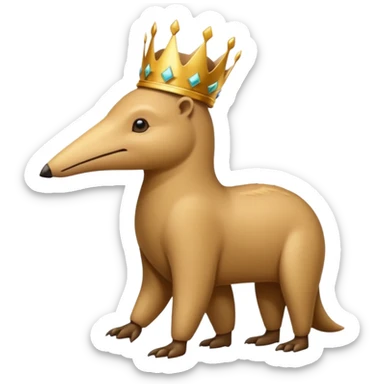 Anteater walking around and wearing a crown sticker